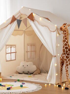 Besrey Kids Tent Kids Playhouse With Padded Mat and String Lights BR-WJZ06G0A